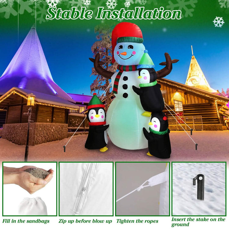 5.9Ft Snowman and Penguin Blow Up Yard Decoration with LED Light Built-in Air Blower Holiday Decor & Apparel - DailySale
