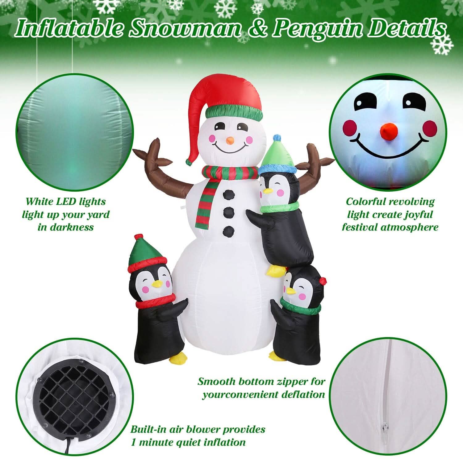 5.9Ft Snowman and Penguin Blow Up Yard Decoration with LED Light Built-in Air Blower Holiday Decor & Apparel - DailySale