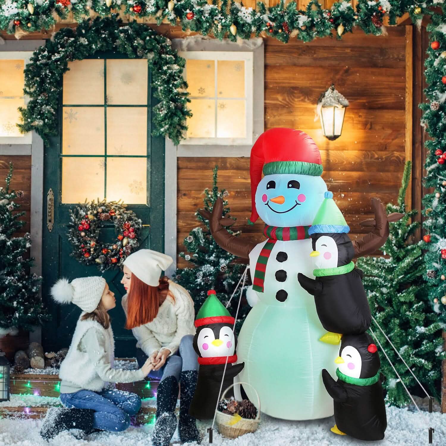 5.9Ft Snowman and Penguin Blow Up Yard Decoration with LED Light Built-in Air Blower Holiday Decor & Apparel - DailySale
