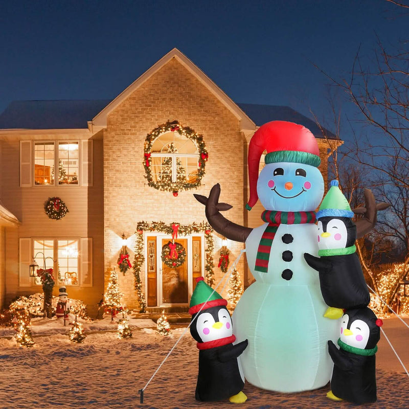 5.9Ft Snowman and Penguin Blow Up Yard Decoration with LED Light Built-in Air Blower Holiday Decor & Apparel - DailySale