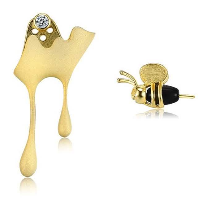 5A Clear Cubic Zirconia And Agate Stone Cute Bee 925 Sterling Silver Stud Earrings Earrings Gold - DailySale