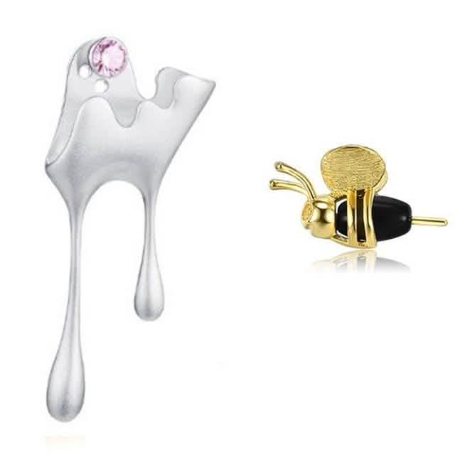 5A Clear Cubic Zirconia And Agate Stone Cute Bee 925 Sterling Silver Stud Earrings Earrings Silver - DailySale