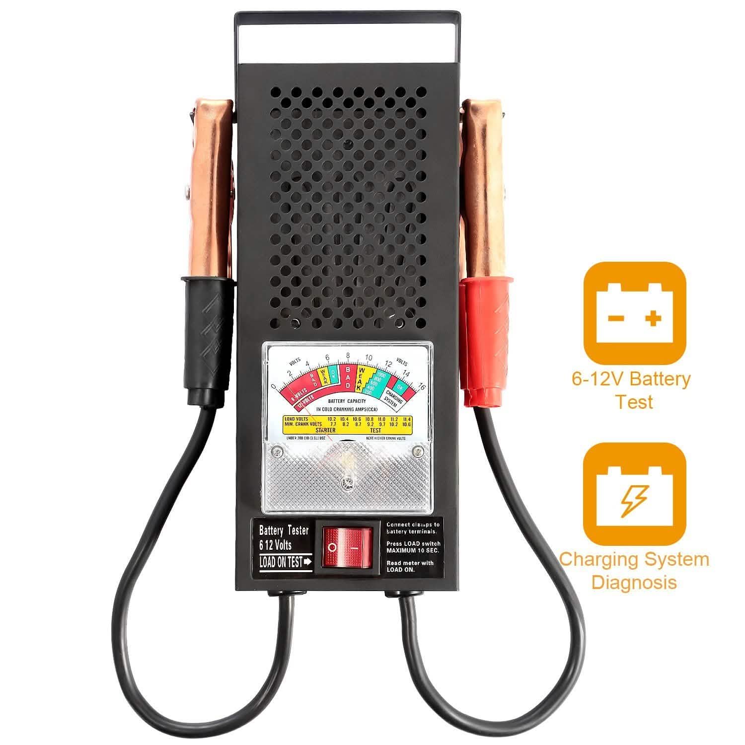 6-12V Automotive Battery Tester with Heavy Duty Insulated Copper Clips Automotive - DailySale