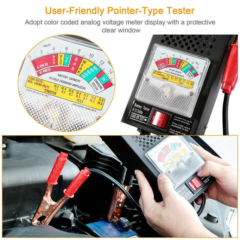 6-12V Automotive Battery Tester with Heavy Duty Insulated Copper Clips Automotive - DailySale