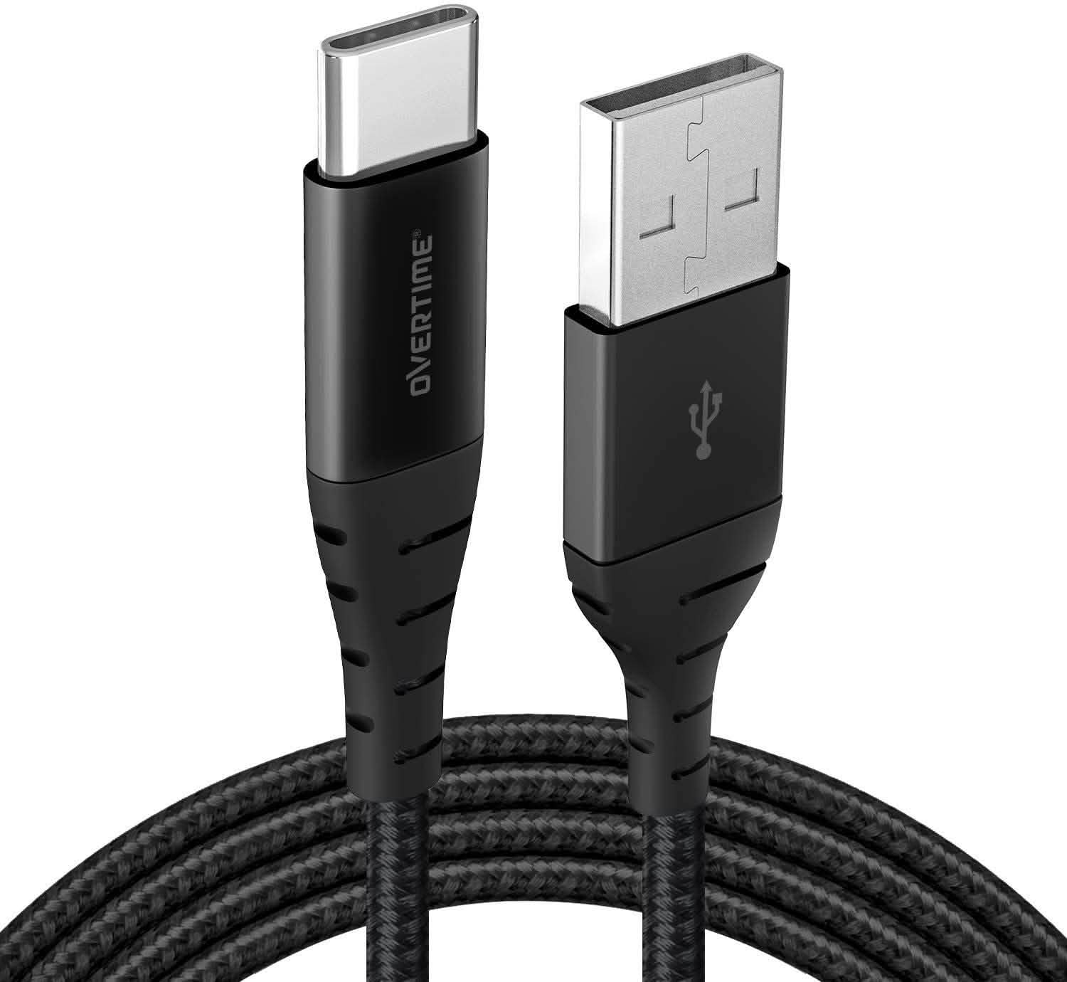 6 Ft. Overtime USB Type C Premium Braided Cable Fast Rapid Charging USB Cable Black Mobile Accessories - DailySale