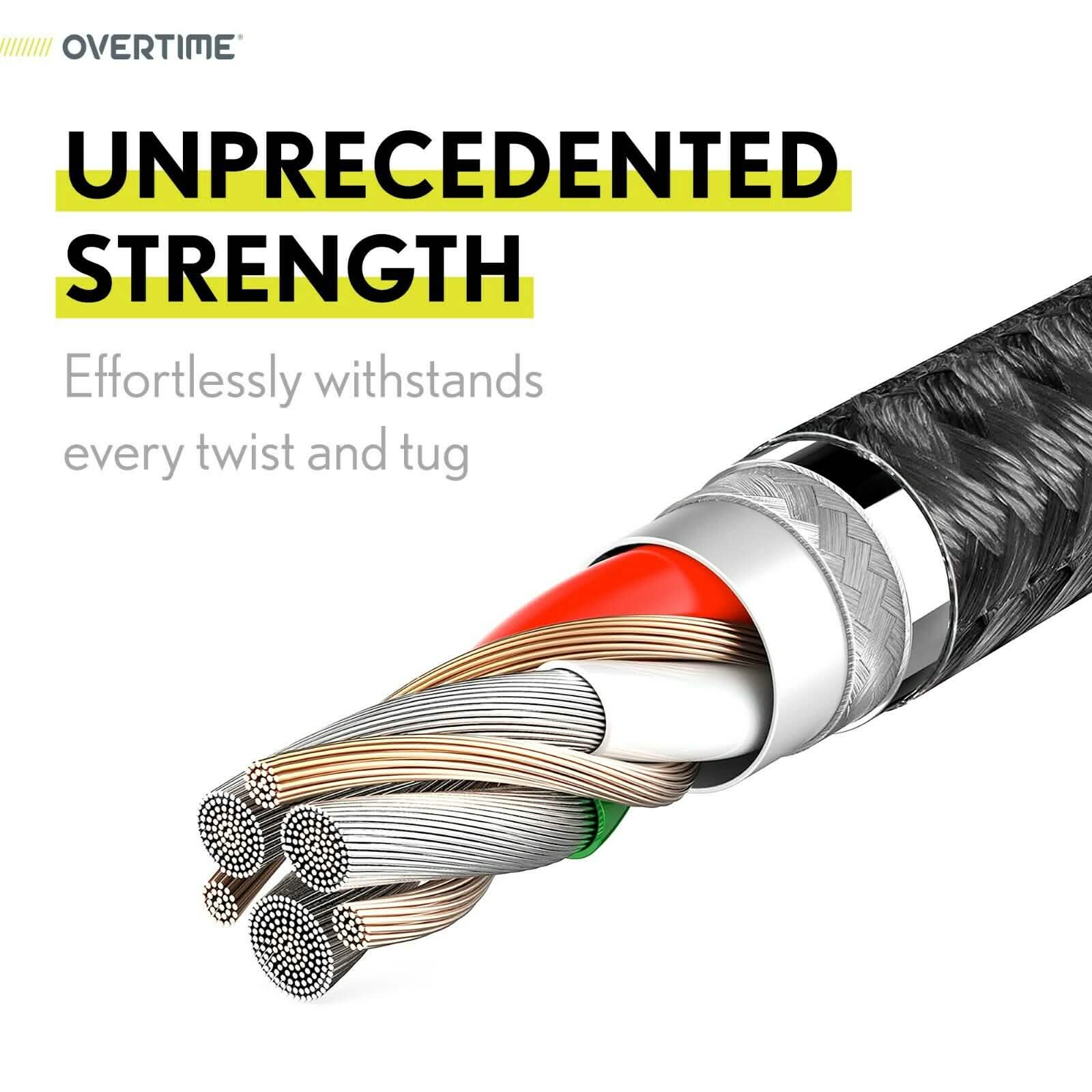 6 Ft. Overtime USB Type C Premium Braided Cable Fast Rapid Charging USB Cable Black Mobile Accessories - DailySale