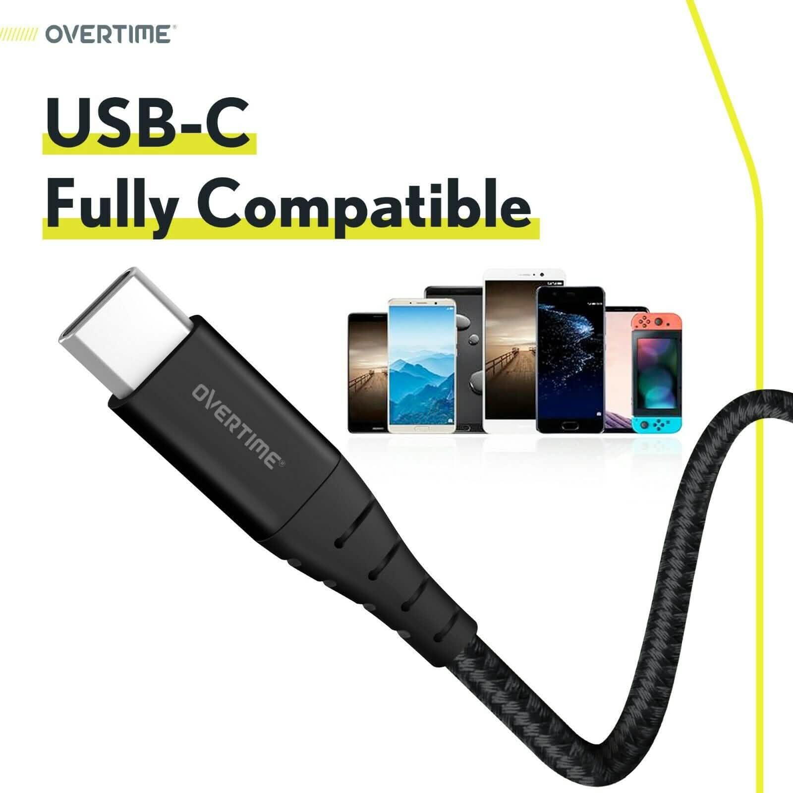 6 Ft. Overtime USB Type C Premium Braided Cable Fast Rapid Charging USB Cable Black Mobile Accessories - DailySale