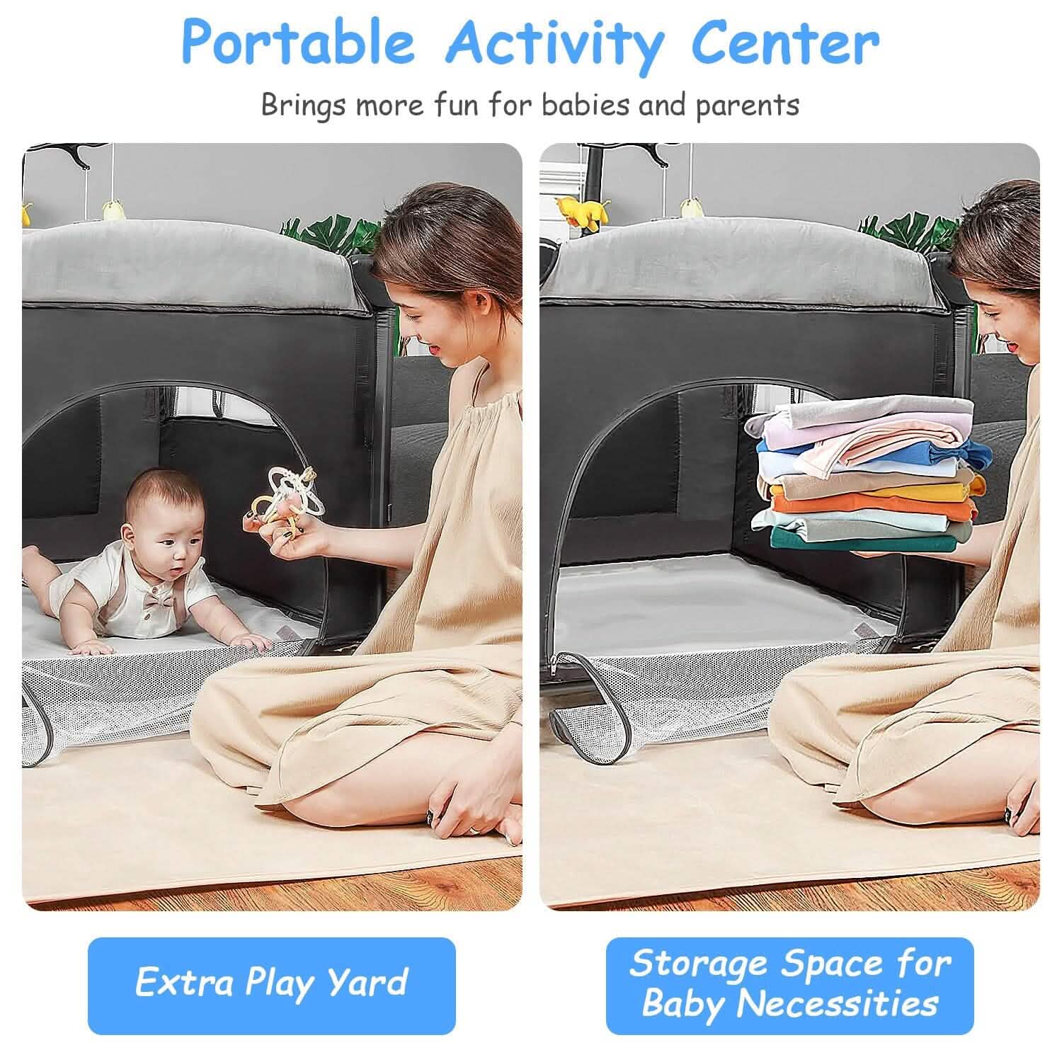 6-in-1 Foldable Baby Crib with Activity Center Diaper Changing Table Baby - DailySale