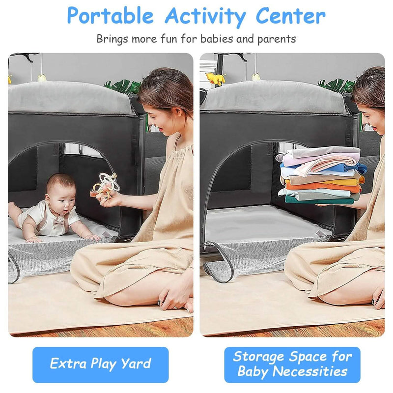 6-in-1 Foldable Baby Crib with Activity Center Diaper Changing Table Baby - DailySale