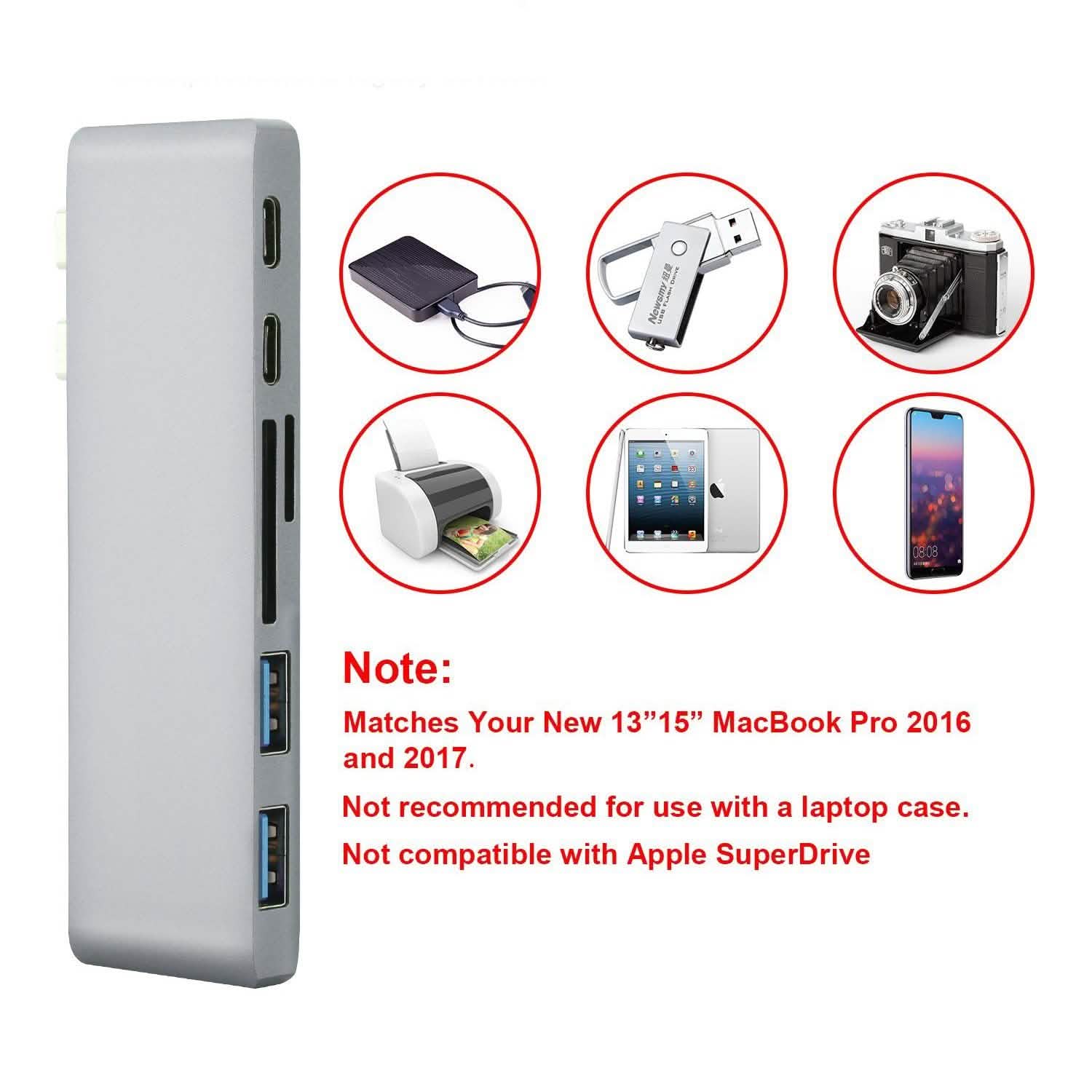 6-in-1 Type-C USB-C Hub Adapter Dual USB 3.0 Port Thunderbolt 3 Computer Accessories - DailySale