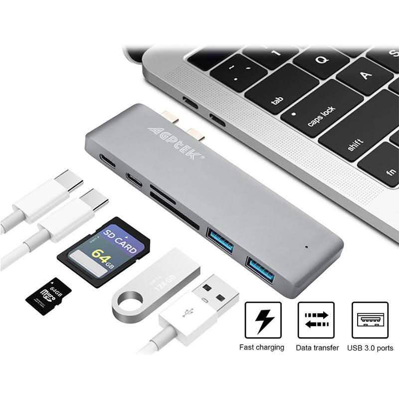 6-in-1 Type-C USB-C Hub Adapter Dual USB 3.0 Port Thunderbolt 3 Computer Accessories - DailySale