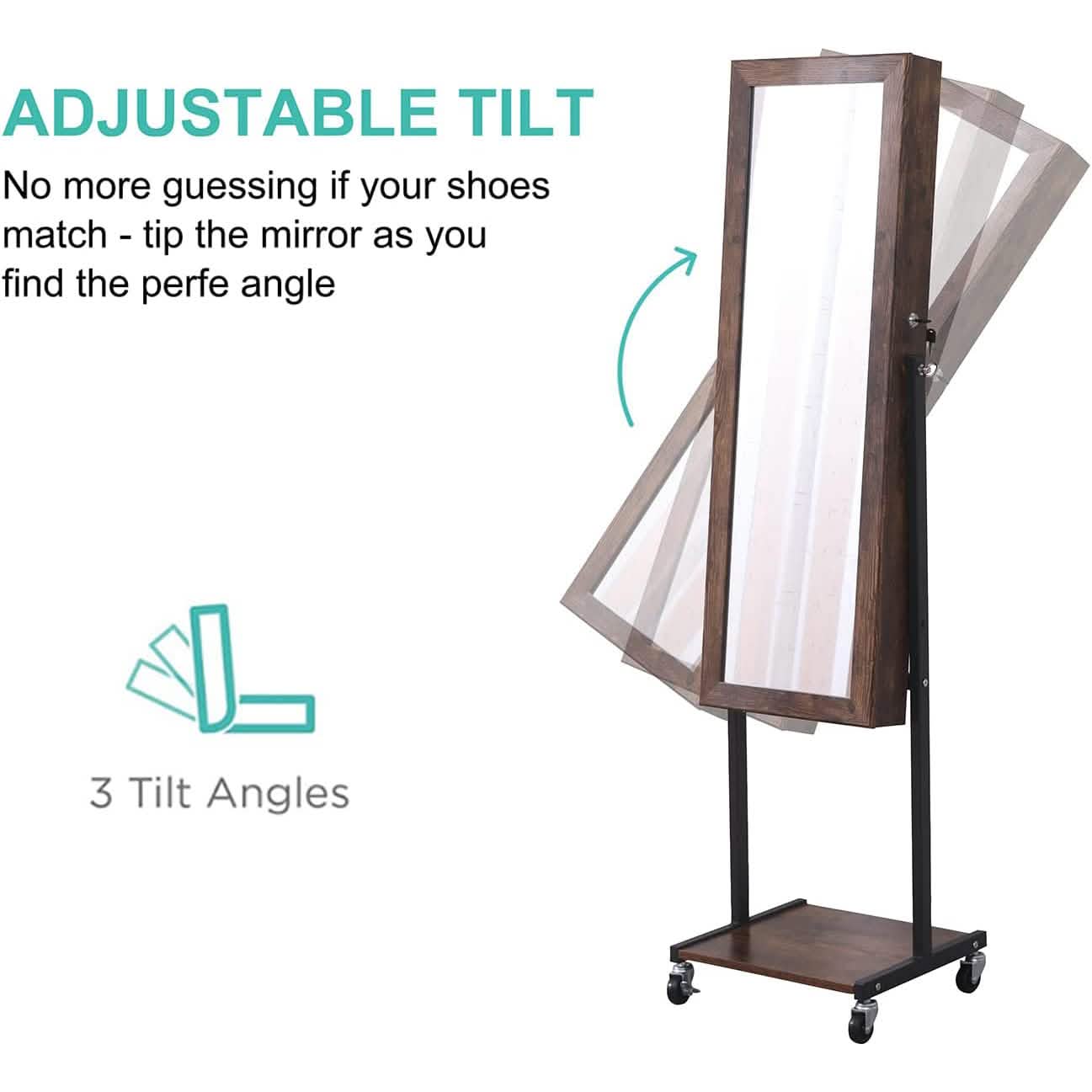 6 LEDs Mirror Jewelry Cabinet Armoire with Wheels Furniture & Decor - DailySale