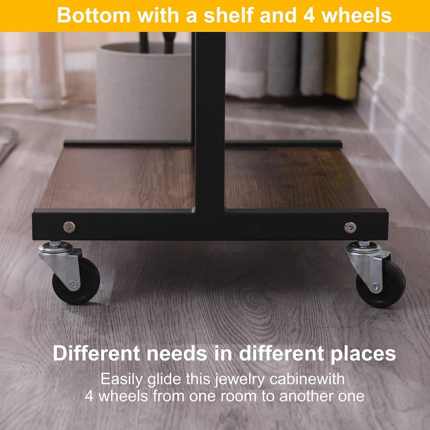 6 LEDs Mirror Jewelry Cabinet Armoire with Wheels Furniture & Decor - DailySale