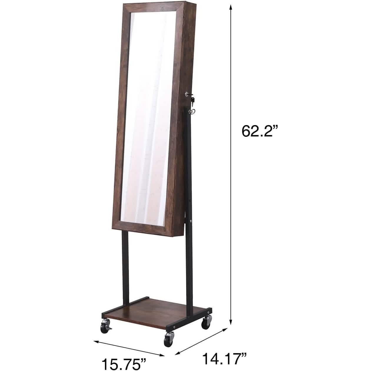 6 LEDs Mirror Jewelry Cabinet Armoire with Wheels Furniture & Decor - DailySale