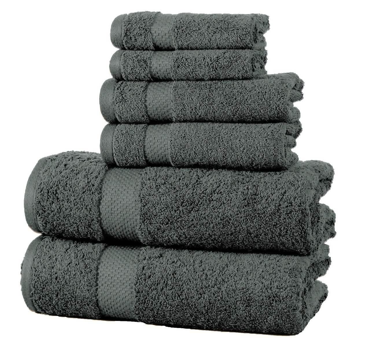 6-Pack: 100% Cotton Towel Set - Assorted Colors Home Essentials Charcoal - DailySale
