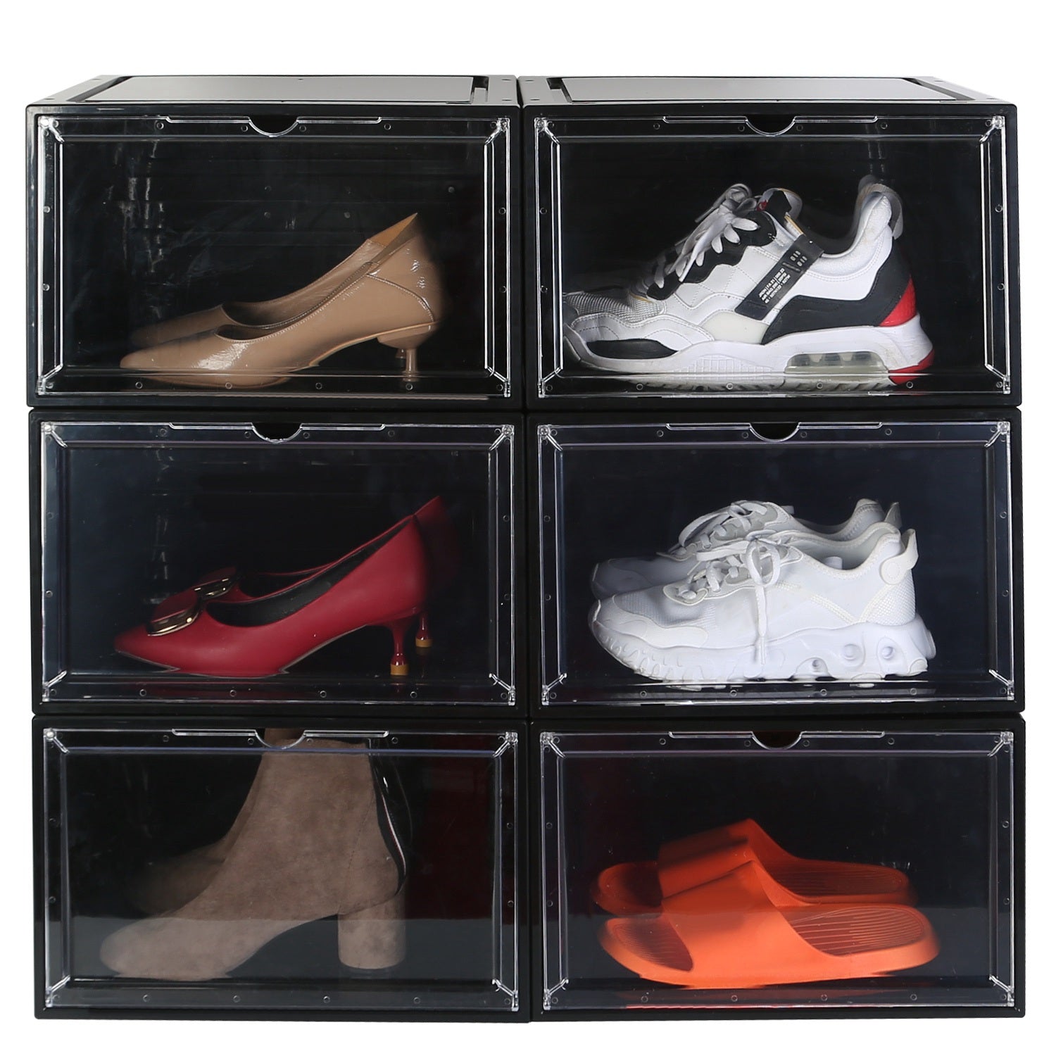 6-pack: Collapsible Shoe Box Stackable Shoe Storage Bin With Magnetic