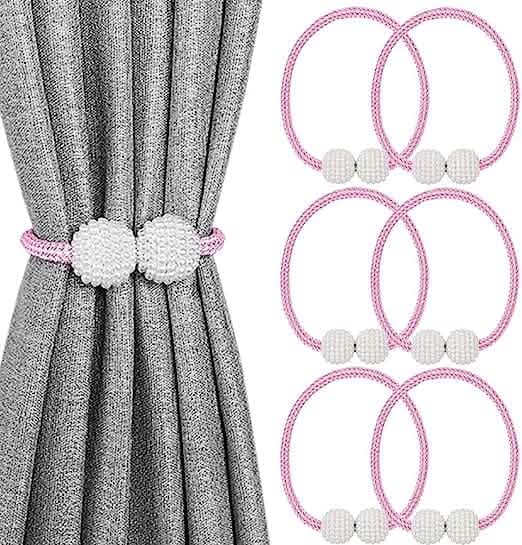 6-Pack: Magnetic Curtain Tiebacks, Decorative Curtain Holdbacks Furniture & Decor Pink - DailySale