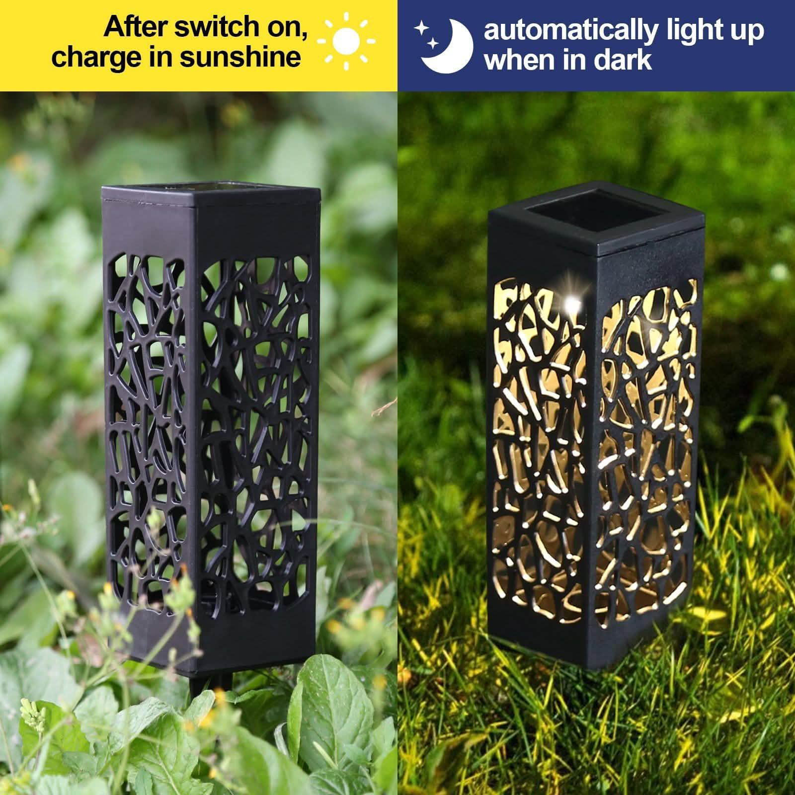 6-Pack: Outdoor Solar Light Powered Garden Pathway Lights Waterproof Hollow with Ground Spike Outdoor Lighting - DailySale