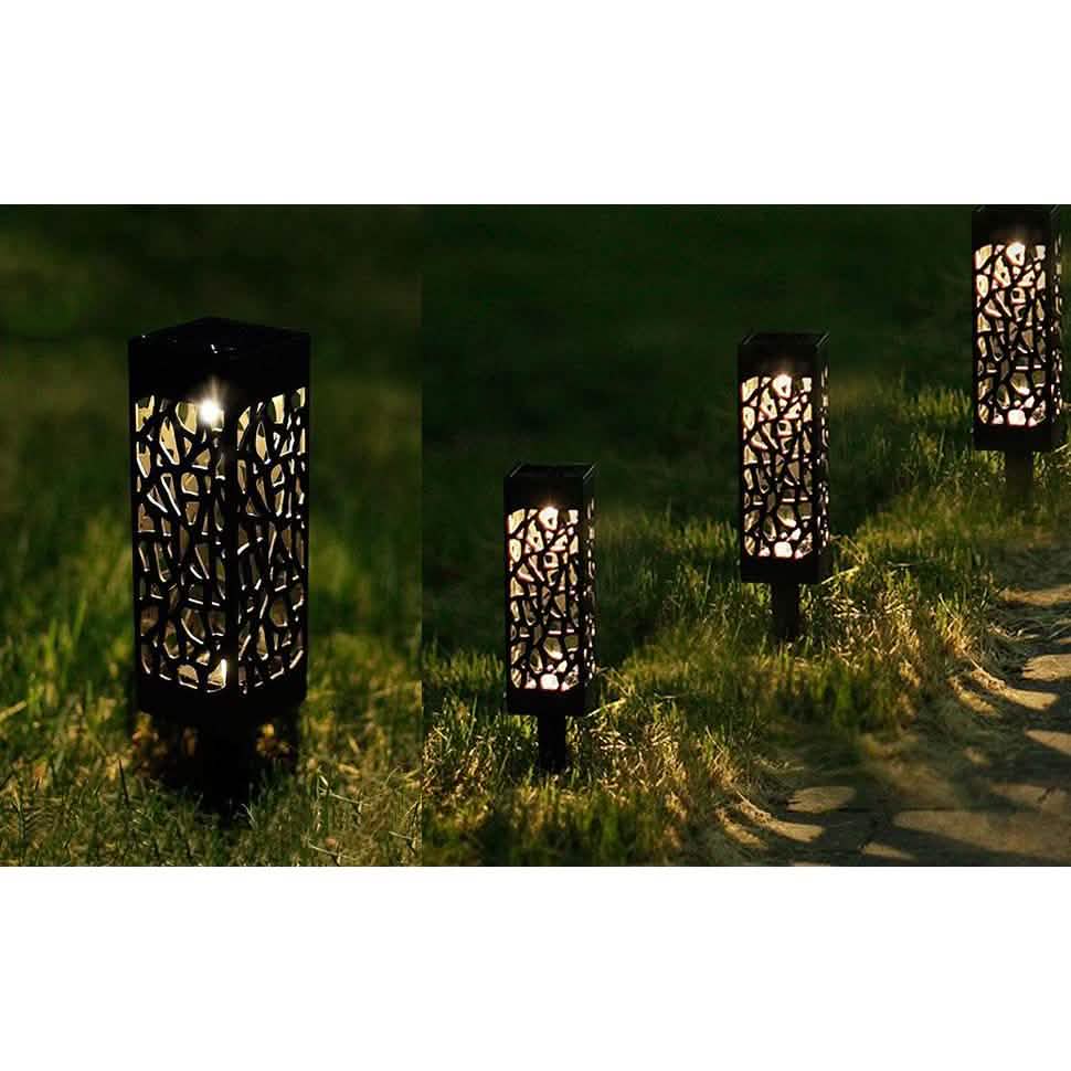 6-Pack: Outdoor Solar Light Powered Garden Pathway Lights Waterproof Hollow with Ground Spike Outdoor Lighting - DailySale