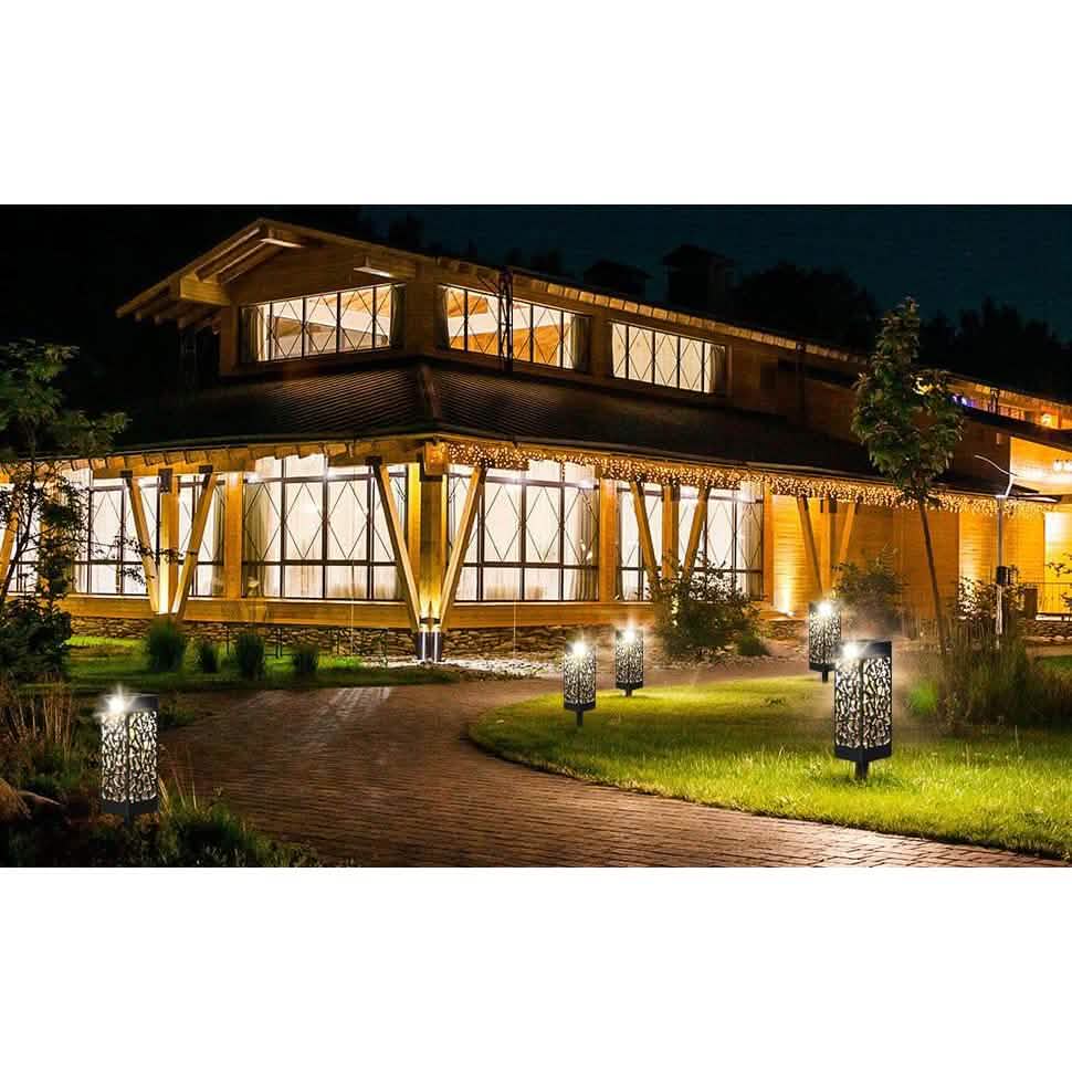 6-Pack: Outdoor Solar Light Powered Garden Pathway Lights Waterproof Hollow with Ground Spike Outdoor Lighting - DailySale