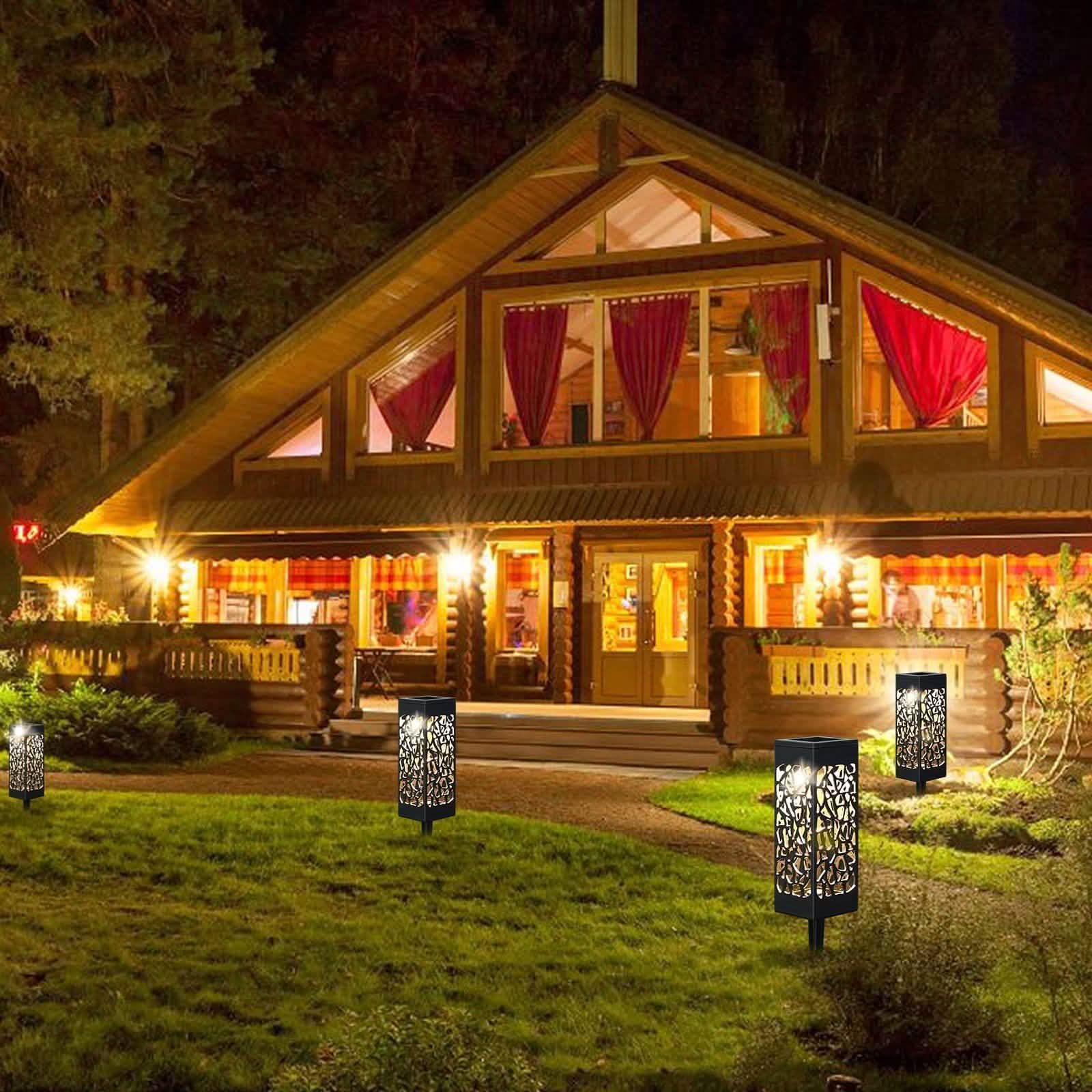 6-Pack: Outdoor Solar Light Powered Garden Pathway Lights Waterproof Hollow with Ground Spike Outdoor Lighting - DailySale