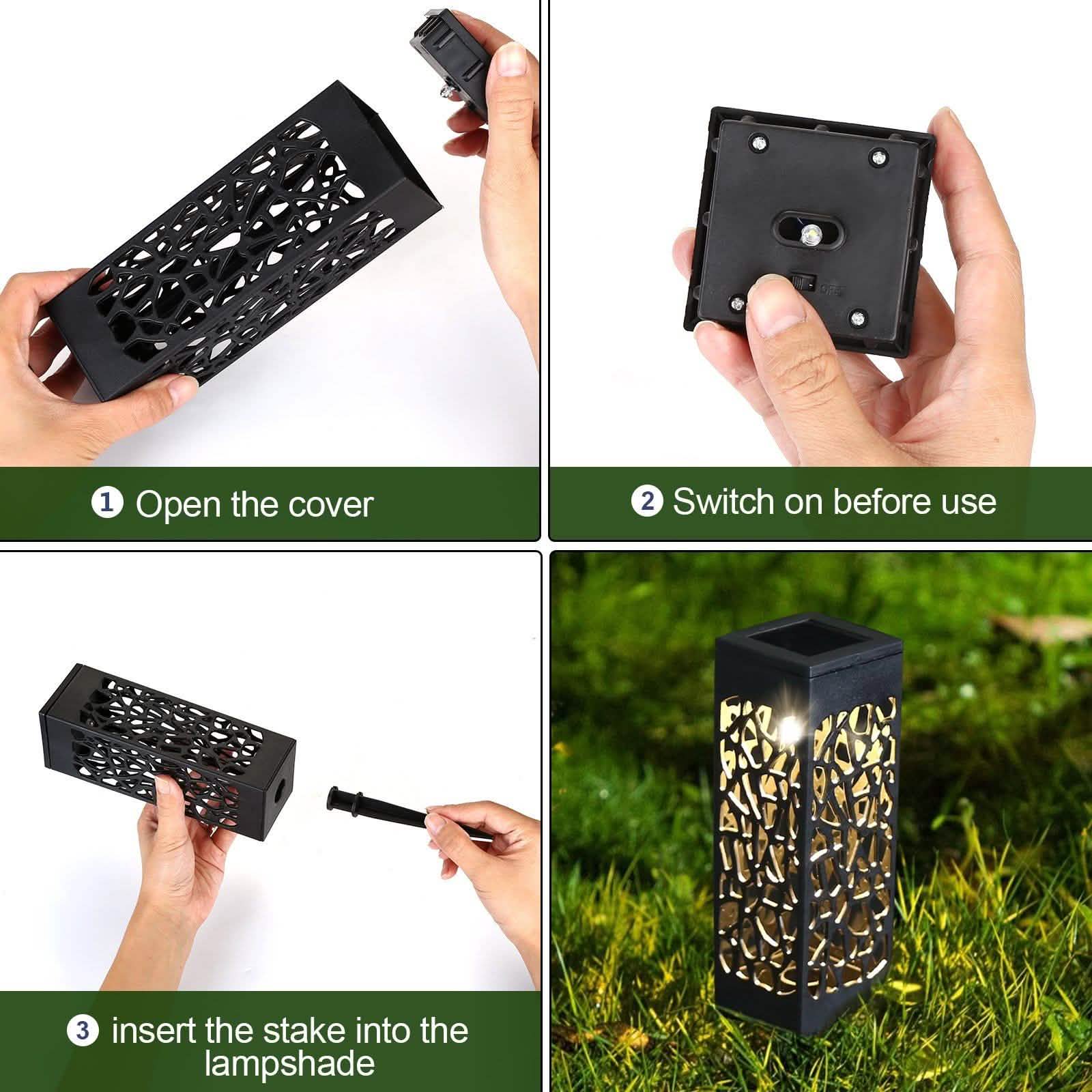 6-Pack: Outdoor Solar Light Powered Garden Pathway Lights Waterproof Hollow with Ground Spike Outdoor Lighting - DailySale