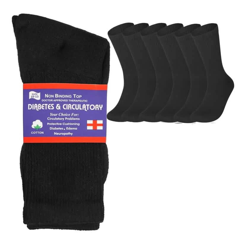 6-Pairs: Physicians Approved Diabetic Crew Socks Unisex Wellness Black 9-11 - DailySale