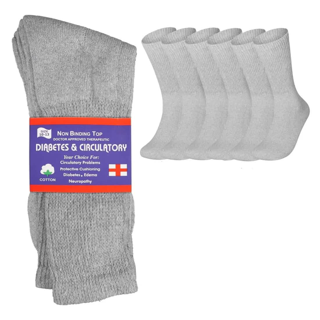 6-Pairs: Physicians Approved Diabetic Crew Socks Unisex Wellness Gray 9-11 - DailySale