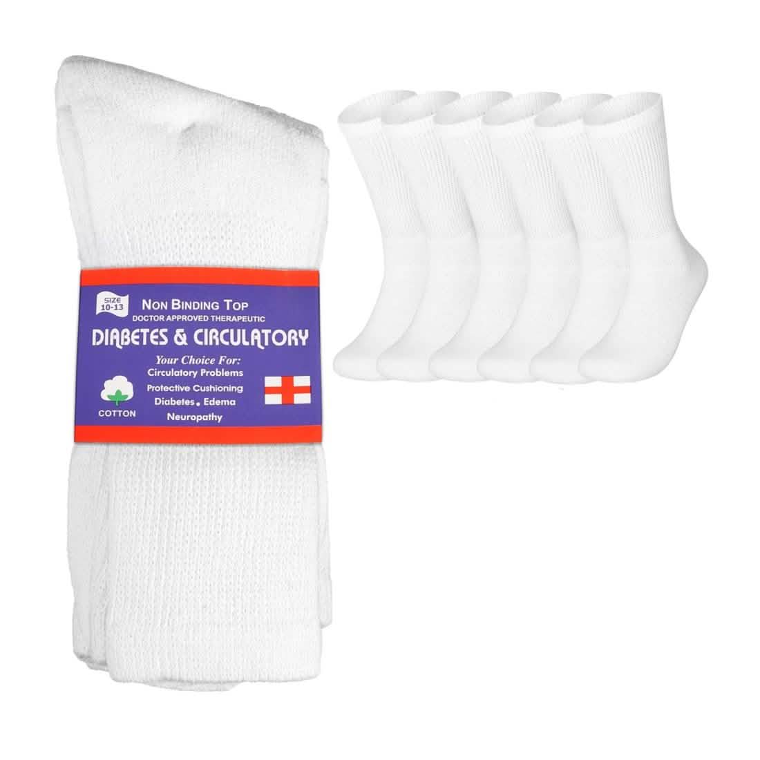 6-Pairs: Physicians Approved Diabetic Crew Socks Unisex Wellness White 9-11 - DailySale