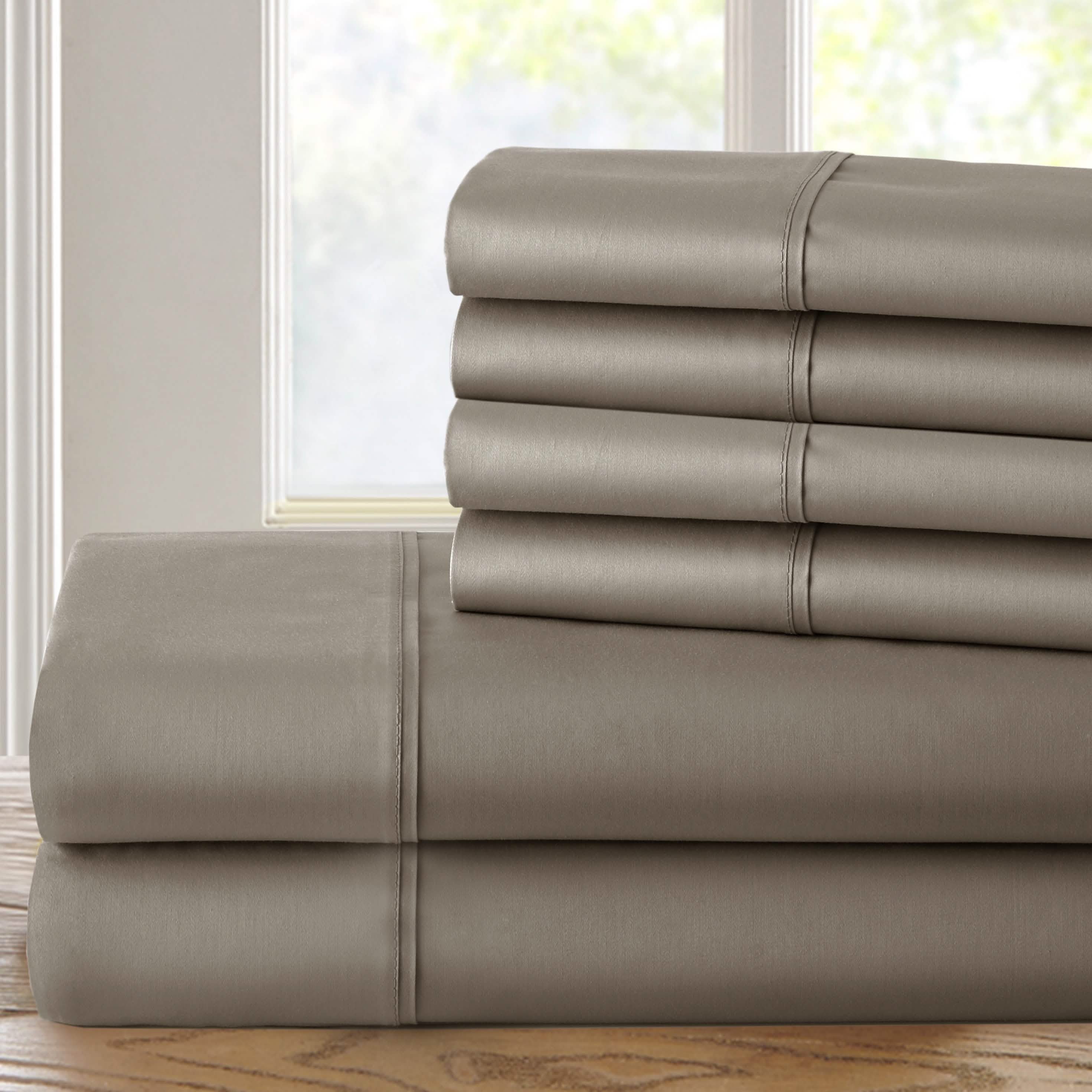 6-Piece: 1200 Thread Count Cotton Rich Solid Sateen Sheet Set Linen & Bedding Charcoal Queen - DailySale