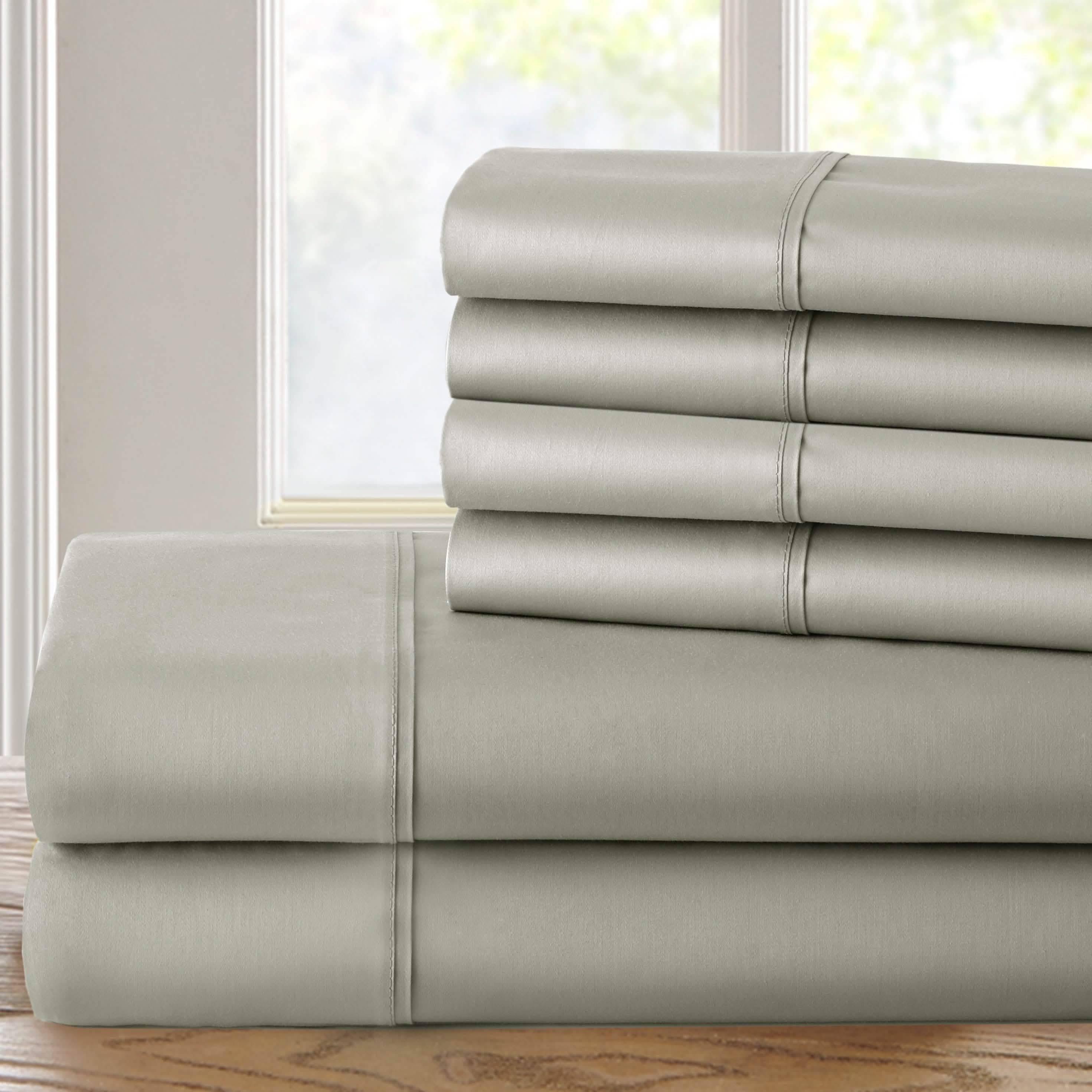 6-Piece: 1200 Thread Count Cotton Rich Solid Sateen Sheet Set Linen & Bedding Silver Queen - DailySale