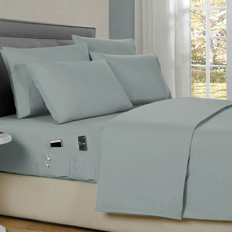 6-Piece: Bamboo Smart Sheet Set With Storage Pocket Bedding Twin Silver - DailySale