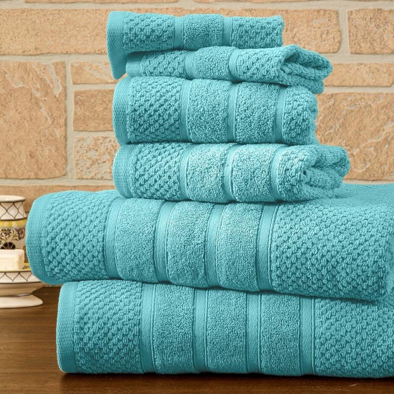 6-Piece Bibb Home Absorbent 100% Egyptian Cotton Towel Set Home Essentials Aqua Popcorn - DailySale