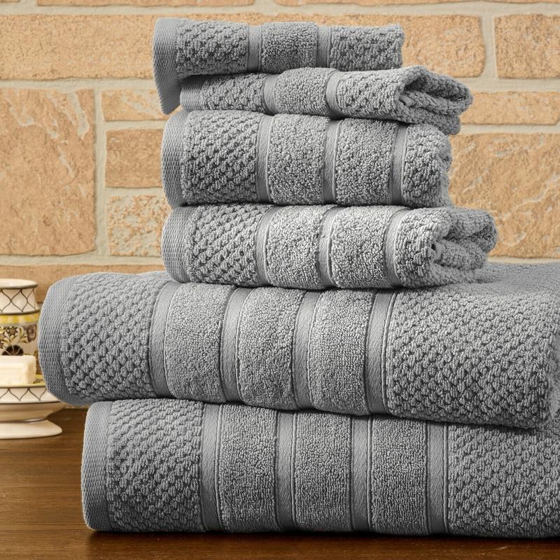 6-Piece Bibb Home Absorbent 100% Egyptian Cotton Towel Set Home Essentials Silver Popcorn - DailySale