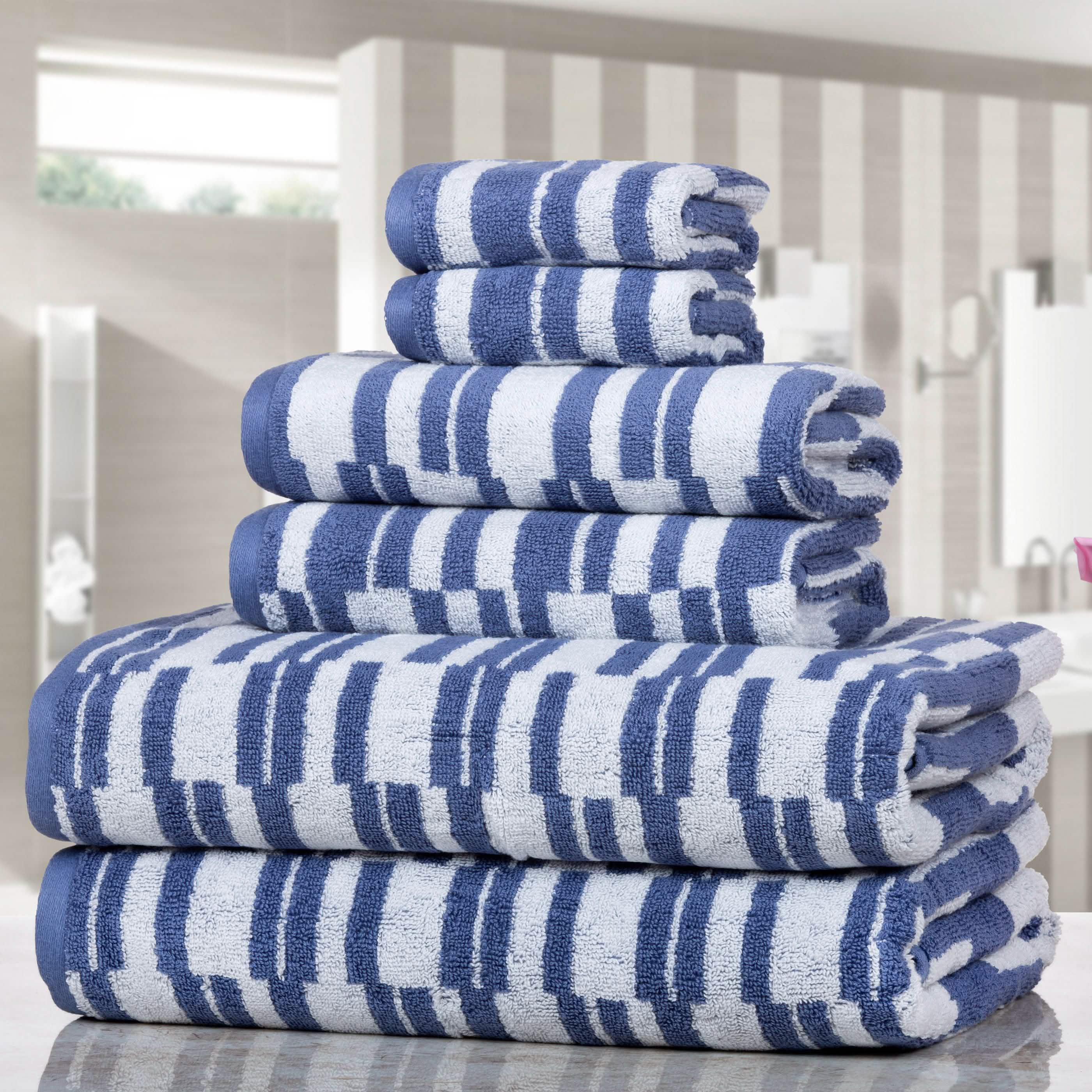 6-Piece: CP Stratus Stripe Quick Dry Towel Set Bath Blue - DailySale