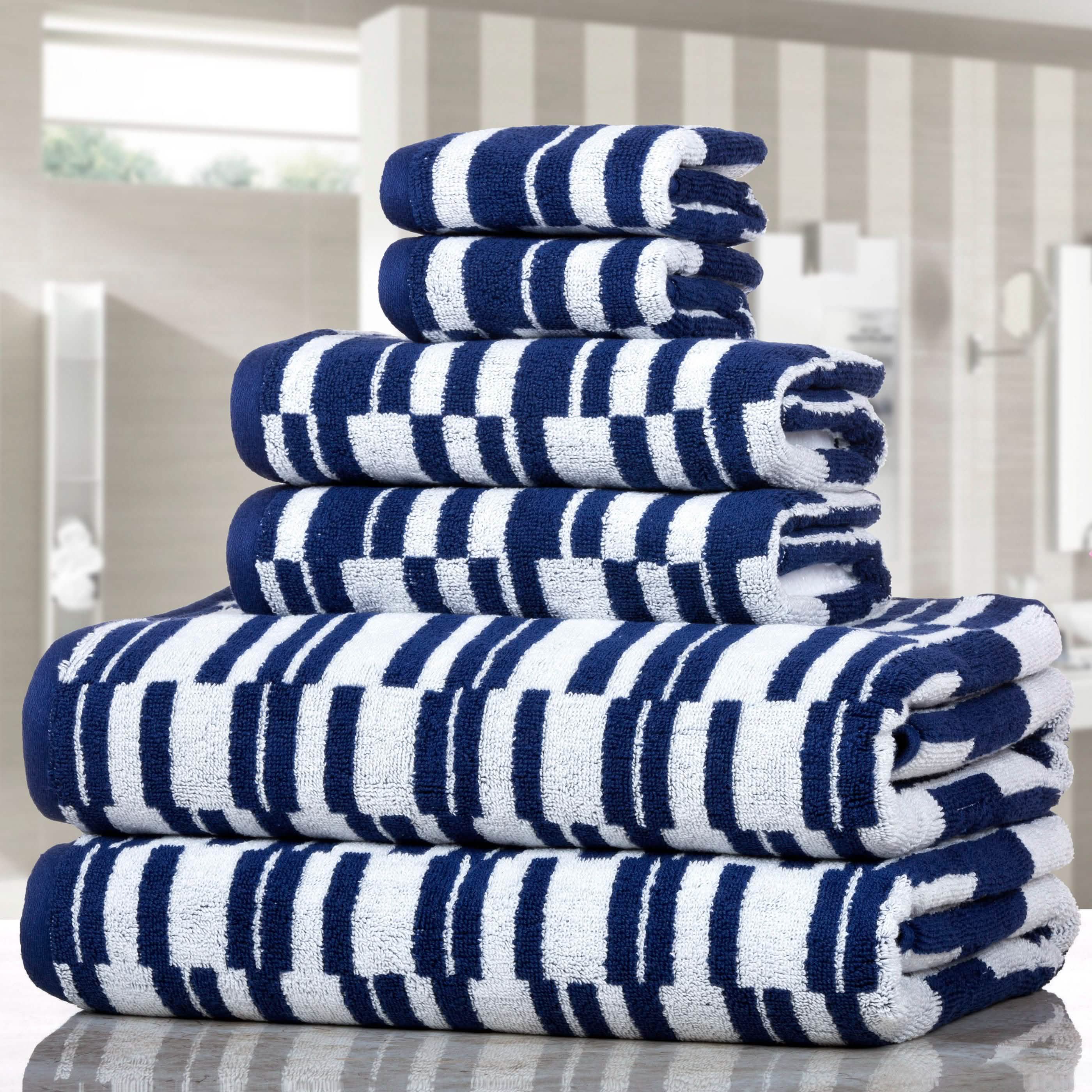 6-Piece: CP Stratus Stripe Quick Dry Towel Set Bath Navy - DailySale