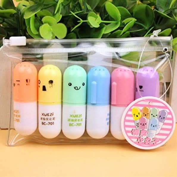 6-Piece: Cute Pill Shape Mini Highlighter Marker Art & Craft Supplies - DailySale