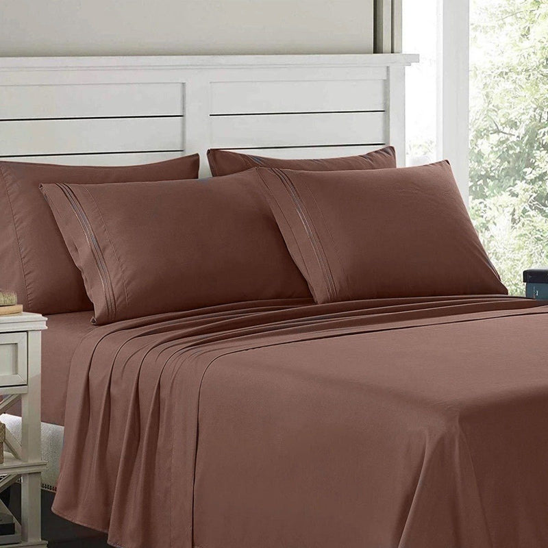 6-Piece Lux Decor Collection 1800 Series Sheets Set laid out on a bed shown in chocolate