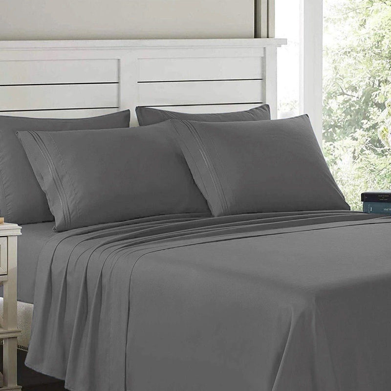 6-Piece Lux Decor Collection 1800 Series Sheets Set laid out on a bed shown in gray