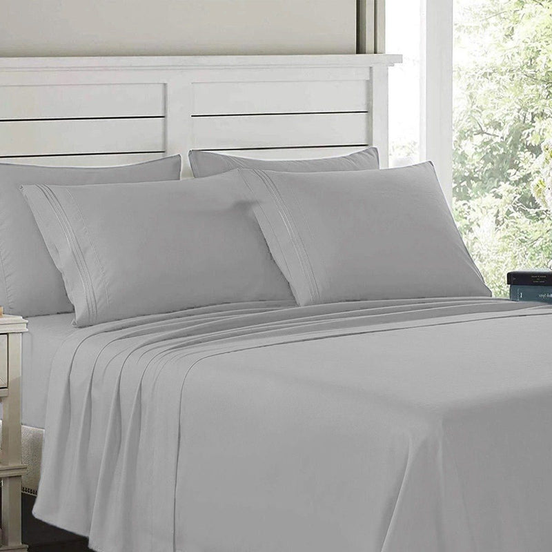 6-Piece Lux Decor Collection 1800 Series Sheets Set laid out on a bed shown in light gray