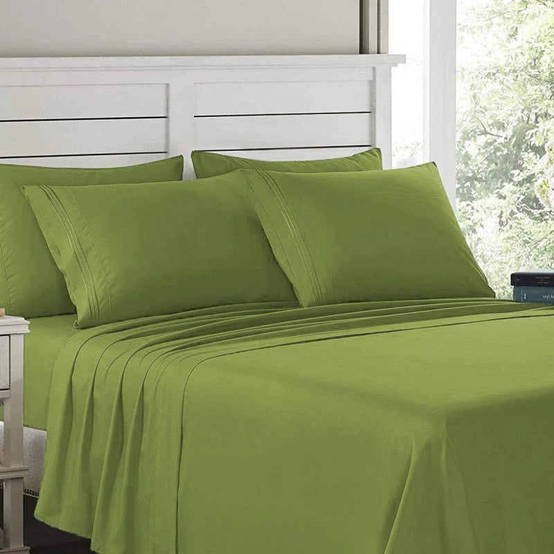6-Piece Lux Decor Collection 1800 Series Sheets Set laid out on a bed shown in green