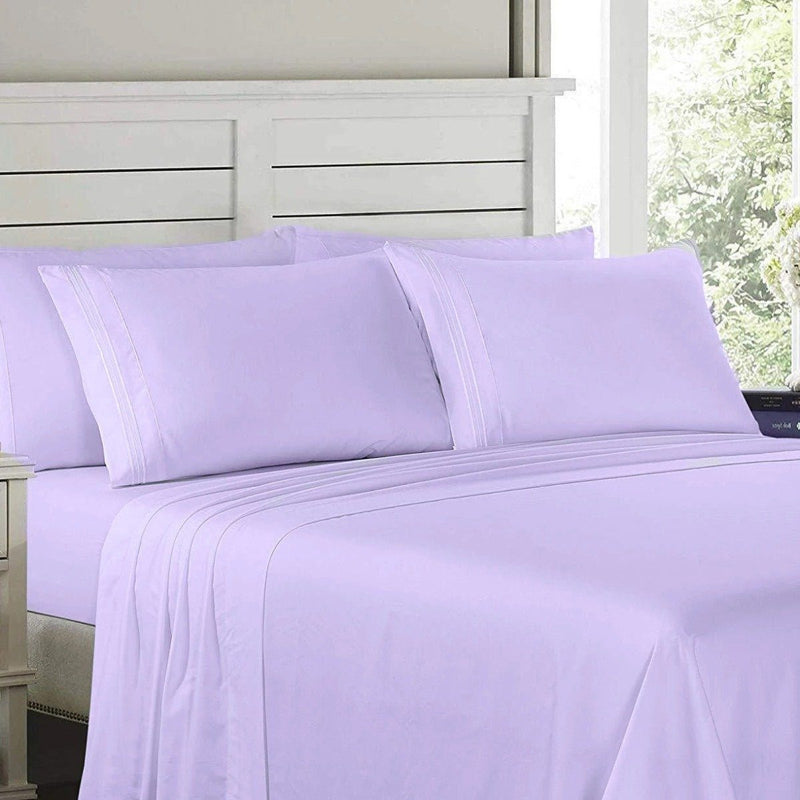 6-Piece Lux Decor Collection 1800 Series Sheets Set laid out on a bed shown in lavender