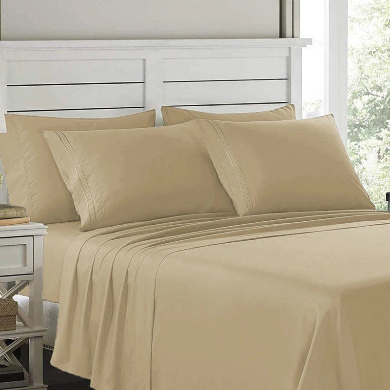 6-Piece Lux Decor Collection 1800 Series Sheets Set laid out on a bed shown in taupe