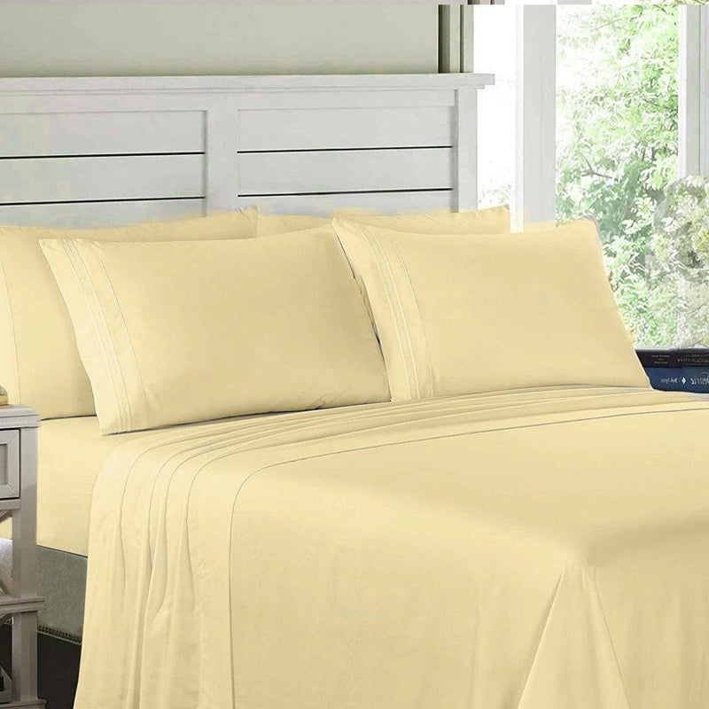 6-Piece Lux Decor Collection 1800 Series Sheets Set laid out on a bed shown in vanilla