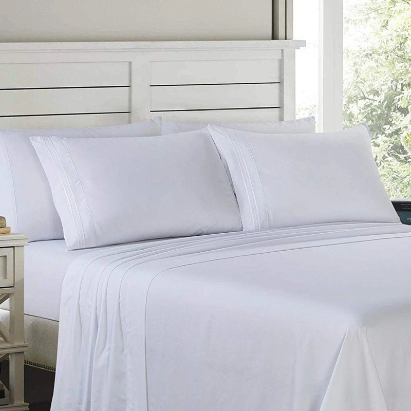 6-Piece Lux Decor Collection 1800 Series Sheets Set laid out on a bed shown in white