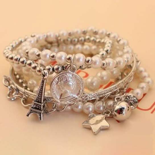 6-Piece: Multi Layer Pearl Bracelet Set Bracelets - DailySale