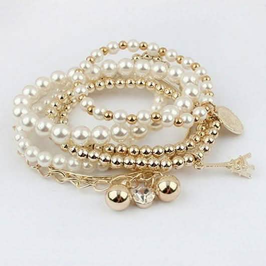 6-Piece: Multi Layer Pearl Bracelet Set Bracelets - DailySale