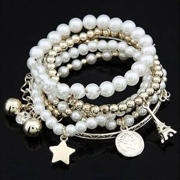6-Piece: Multi Layer Pearl Bracelet Set Bracelets - DailySale
