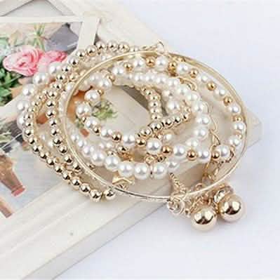 6-Piece: Multi Layer Pearl Bracelet Set Bracelets - DailySale