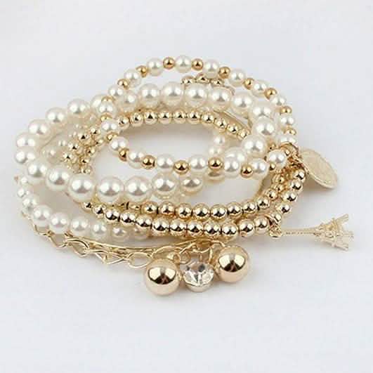 6-Piece: Multi Layer Pearl Bracelet Set Bracelets - DailySale